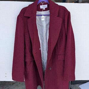 Haute Edition Women’s Maroon Wool Blend Coat – Size 3X – Polka Dot Lining